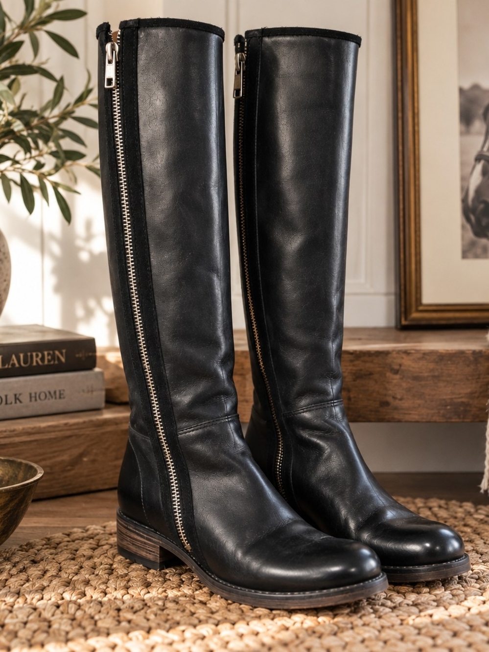 Blackstone Black Leather Goodyear Welted Tall Riding Boots EU 39